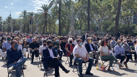 Les primeres fileres, plenes de personalitats, de l'acte que Òmnium Cultural ha celebrat aquest 11 de setembre de 2021.