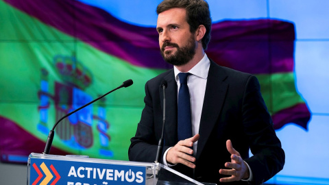 El presidente del Partido Popular, Pablo Casado, pronuncia unas palabras mientras preside la reunión del Comité Ejecutivo Nacional del partido, en la sede de la formación política, este martes, en Madrid.