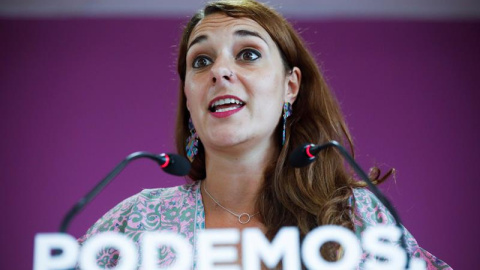 La portavoz de Podemos, Noelia Vera, en rueda de prensa tras el consejo de coordinación de Podemos.- EFE/David Fernández