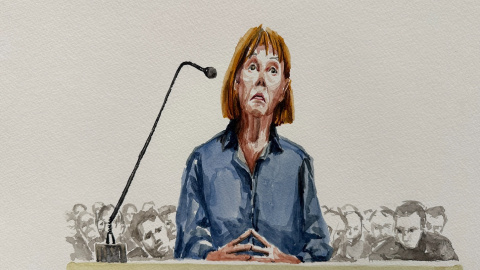 Retrato de Giséle Pélicot durante el juicio de su marido con 50 coacusados en el tribunal de Aviñón, Francia, el 18 de septiembre de 2024.