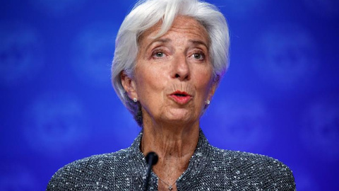 02/07/2019.- Fotografía de archivo que muestra a la directora gerente del Fondo Monetario Internacional, Christine Lagarde, durante una rueda de prensa en la sede del FMI en Washington D.C (Estados Unidos), el 6 de junio del 2019. Según informaciones pu