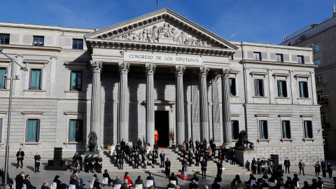 Acto institucional celebrado con motivo de 43 aniversario de la Constitución, este lunes 6 de diciembre de 2021 en el exterior del Congreso.