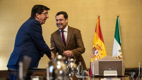 Juan Marín y Juanma Moreno en el Consejo de Gobierno de este martes