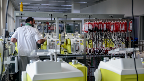 Bolsas de sangre en el laboratorio del centro de Transfusión de Valdebernardo, a 8 de enero de 2022, en Madrid.