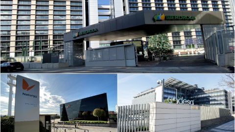 Los edificios de las sedes en Madrid de las tres grandes eléctricas: Iberdrola, Naturgy y Endesa. E.P.