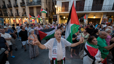 Concentración propalestina ante el Ministerio de Asuntos Exteriores, a 10 de agosto de 2024, en Madrid.