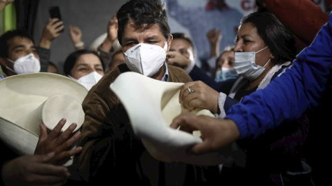 El candidato a la presidencia de Perú Pedro Castillo, del partido Perú Libre este domingo 11 de abril de 2021.