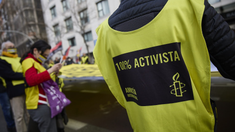 Manifestación convocada por Amnistía Internacional en contra de la 'ley mordaza',