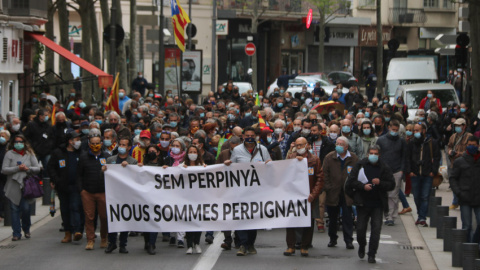 La manifestació que ha transcorregut pels carrers de Perpinyà aquest dissabte.