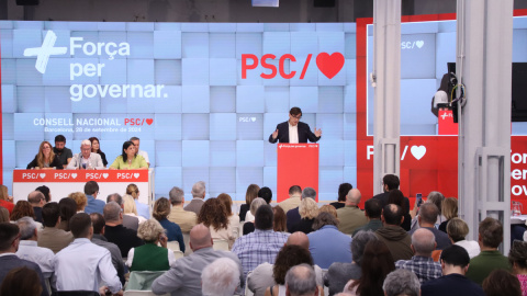 El primer secretari del PSC i president de la Generalitat, Salvador Illa, durant una intervenció al Consell Nacional del partit.