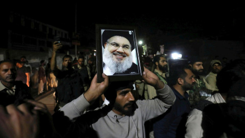 Protesta contra el asesinato del difunto líder de Hezbolá, Hassan Nasrallah, en Srinagar, a 28 de septiembre de 2024.