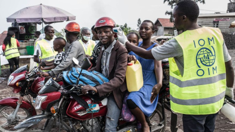 Puesto de control contra el ébola en la zona portuaria de Goma, noreste de la República Democrática del Congo (RDC) y colindante con el lago Kivu.