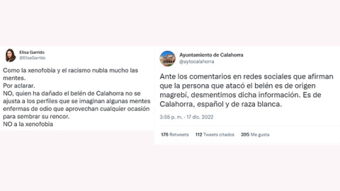 Tuits desmintiendo el bulo de Calahorra de la alcaldesa y del ayuntamiento