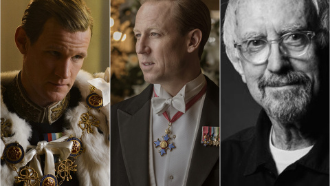 Matt Smith, Tobias Menzies y Jonathan Pryce como Príncipe Felipe en The Crown.