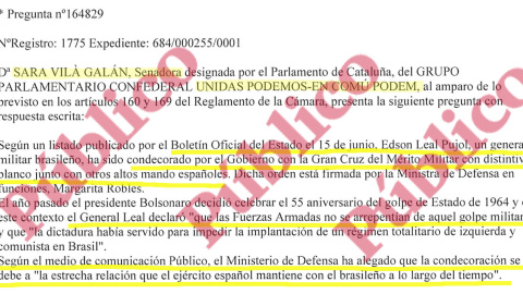 Inicio de las preguntas escritas de la senadora Sara Vilà al Gobierno sobre la concesión de la Gran Crus del Mérito Militar al general golpista brasileño Edson Leal Pujol.