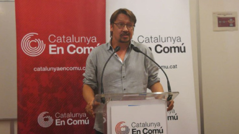 El coordinador general de Catalunya en Comú, Xavier Domènech, en roda de premsa després de proclamar-se els resultats de les eleccions internes de la formació. / Catalunya en Comú.