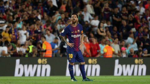 El futbolista argentino de FC Barcelona Leo Messi durante el partido de ida de la Supercopa en el Nou Camp. REUTERS/Sergio Perez