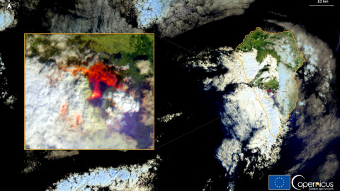 Imagen del satélite Sentinel 2. La lava de la erupción cubre 106 hectáreas, según el cálculo del programa de emergencias por satélite de la Unión Europea Copernicus.