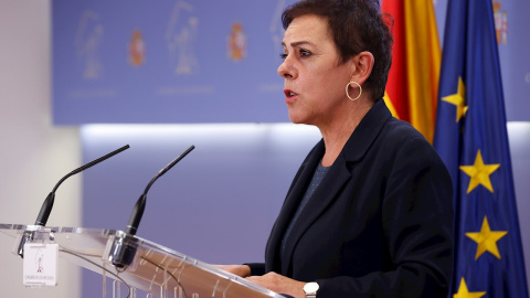 21/09/2021.- La diputada de Bildu, Mertxe Aizpurua durante la rueda de prensa tras la Junta de Portavoces celebrada este martes en el Congreso. EFE/J.J. Guillén