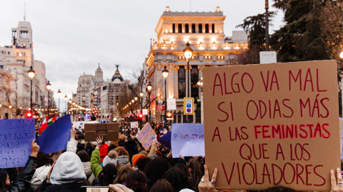 Manifestación convocada por el Movimiento Feminista de Madrid por el Día Internacional de la Mujer, a 8 de marzo de 2024, en Madrid (España).