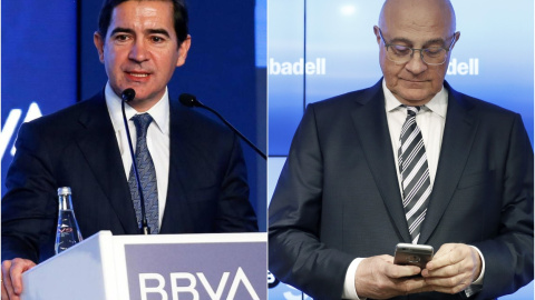 A la izquierda, Carlos Torres, presidente de BBVA, y a la derecha, Josep Oliú, de Banco Sabadell.