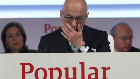 El vicepresidente del Banco Popular, Roberto Higuera, durante la reunión de la junta extraordinaria de accionistas, celebrada en Madrid. EFE/Mariscal