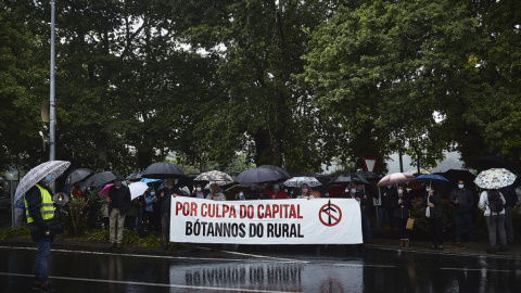 Manifestacion en la Carballeira de Seilan, en el municipio de A Baña, contra el plan de parques eolicos propuestos para Galicia