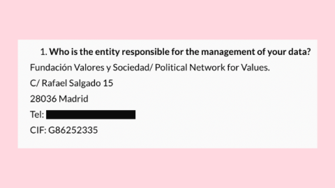 04/10/2024 Captura de la política de privacidad de la web de la Red Política por los Valores.