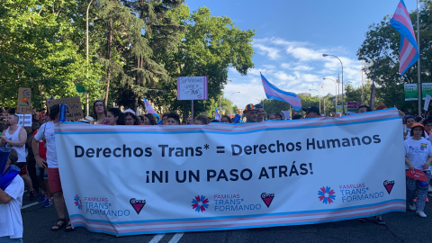 Pancarta de la asociación de familias Trans*formando en la manifestación del Orgullo 2019. /ESTEFANÍA ROSELLÓ