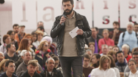 El director de Comunicación de Podemos, Juanma del Olmo, en un acto electoral en Valladolid en la campaña de los comicios del 28-A de 2019. E.P.