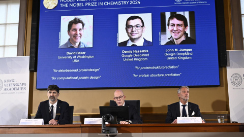 La Real Academia de las Ciencias Sueca anuncia el nombramiento de David Baker, Demis Hassabis y John M. Jumper como Nobel de Química 2024.