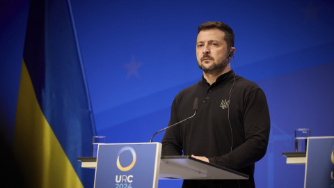 El presidente de Ucrania, Volodímir Zelenski, durante una conferencia de prensa en Berlín, a 11 de junio de 2024.