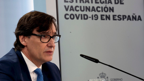 27/11/2020.- El ministro de Sanidad, Salvador Illa, durante la rueda de prensa para informar sobre la estrategia de vacunación.