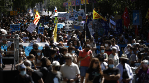 Concentración contra la ampliación del Aeropuerto de Barcelona-El Prat, a 19 de septiembre de 2021, en Barcelona.