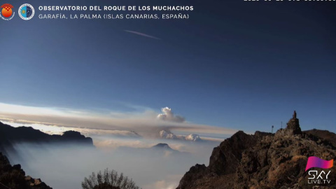 Vista de la erupción del volcán en La Palma desde Observatorio del Roque de los Muchachos.