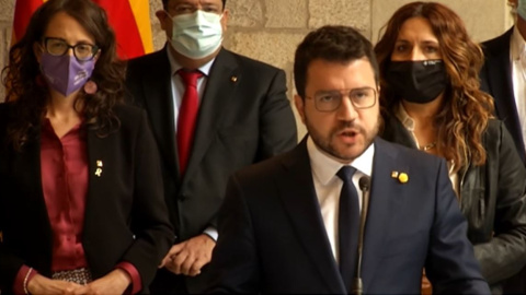 El presidente de la Generalitat, Pere Aragonès, en una rueda de prensa este viernes 24 de septiembre de 2021.