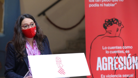 Mónica Oltra en la rueda de prensa.