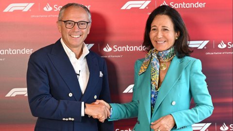 Stefano Domenicali, consejero delegado de Formula 1 y Ana Botín, presidenta de Banco Santander.