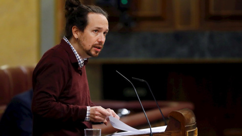 02/12/2020.- El vicepresidente segundo del Gobierno, Pablo Iglesias, durante el debate del proyecto de presupuestos generales del Estado para 2021 en el Congreso este miércoles. EFE/Ballesteros