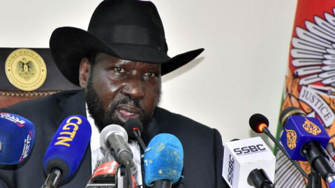 El presidente de Sudán del Sur, Salva Kiir, comparece ante los medios en una imagen tomada en marzo de 2022 en la capital del país