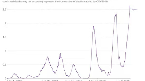 Nuevas muertes diarias confirmadas por COVID-19 por millón de personas en Japón desde el 1 de marzo de 2020 hasta el 2 de enero de 2023