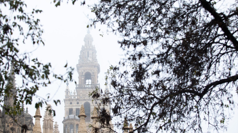 La Giralda cubierta de niebla. A 21 de diciembre de 2022 en Sevilla. Archivo