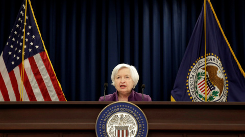 La presidenta de la Reserva Federal (Fed), Janet Yellen, en una rueda de prensa. REUTERS/Joshua Roberts