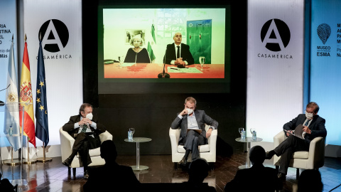 28/09/2021 Ricardo Alfonsí, José Luis Rodríguez Zapatero y Fernando Martínez Lópezen el acto de presentación de la candidatura del Museo Sitio de Memoria ESMA