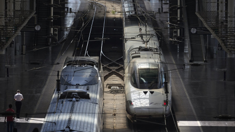 Varios trenes en la estación de trenes Puerta de Atocha-Almudena Grandes.