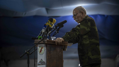 El presidente de la RASD y líder del Polisario, Brahim Gali, durante su discurso este martes en el campamento de Djala con motivo del Día de la Unidad Nacional saharaui