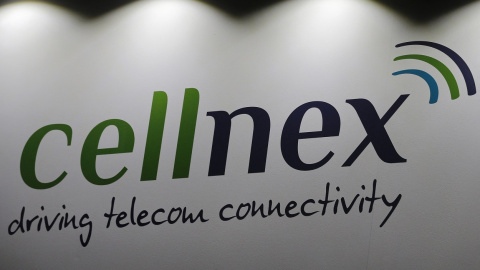 El logo de Cellnex en el Mobile World Congress (MWC) de Barcelona en 2018. AFP/Pau Barrena