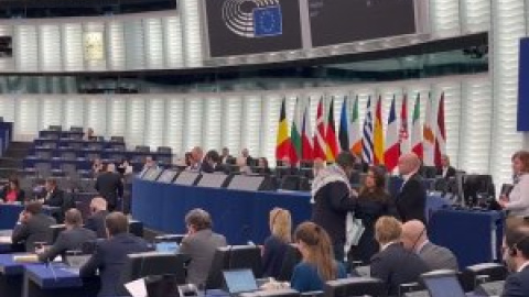 El Parlamento Europeo prohíbe al eurodiputado de IU Manu Pineda intervenir con el pañuelo palestino