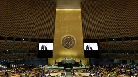 Mahmoud Abbas durante un discurso.