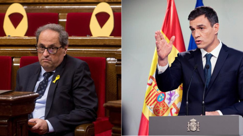 Los presidentes de la Generalitat y del Gobierno, Quim Torra y Pedro Sánchez, se reúnen este lunes por primera vez desde que ambos accedieron a sus cargos. / EFE.